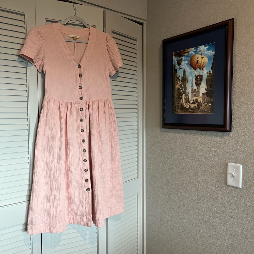Women’s Pink Button-Front Midi Dress